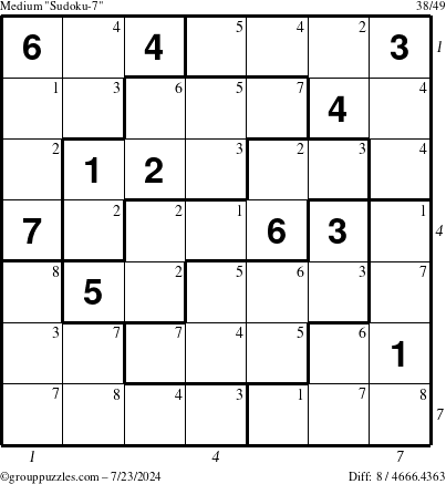 The grouppuzzles.com Medium Sudoku-7 puzzle for Tuesday July 23, 2024 with all 8 steps marked