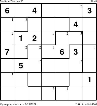 The grouppuzzles.com Medium Sudoku-7 puzzle for Tuesday July 23, 2024 with the first 3 steps marked