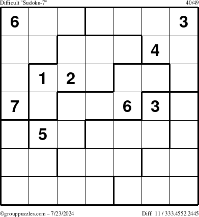 The grouppuzzles.com Difficult Sudoku-7 puzzle for Tuesday July 23, 2024