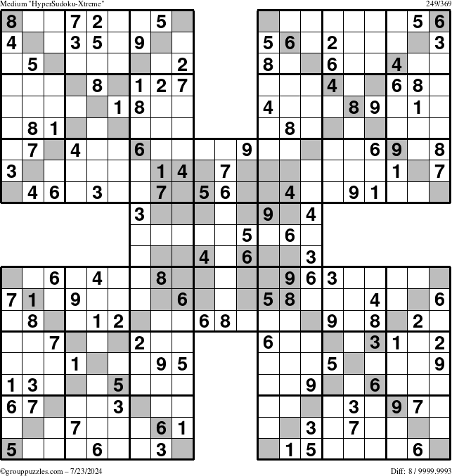 The grouppuzzles.com Medium HyperSudoku-Xtreme puzzle for Tuesday July 23, 2024