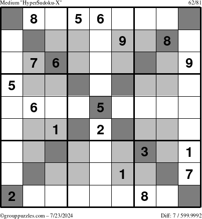 The grouppuzzles.com Medium HyperSudoku-X puzzle for Tuesday July 23, 2024