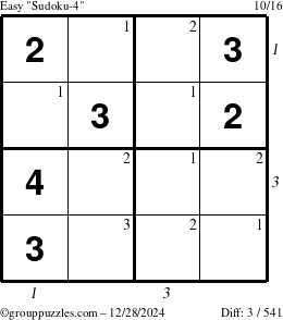 The grouppuzzles.com Easy Sudoku-4 puzzle for Saturday December 28, 2024 with all 3 steps marked