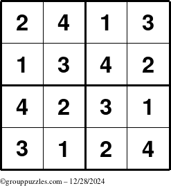 The grouppuzzles.com Answer grid for the Sudoku-4 puzzle for Saturday December 28, 2024