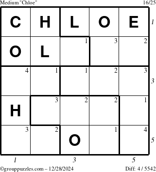 The grouppuzzles.com Medium Chloe puzzle for Saturday December 28, 2024 with all 4 steps marked