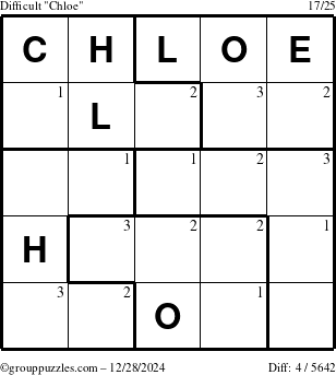 The grouppuzzles.com Difficult Chloe puzzle for Saturday December 28, 2024 with the first 3 steps marked