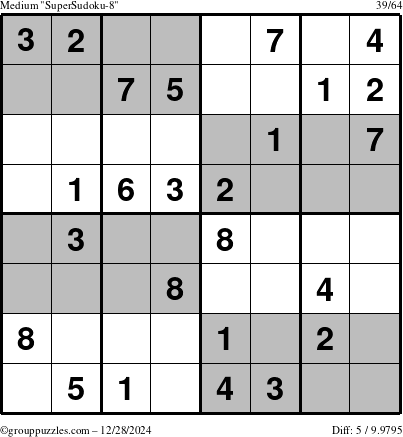 The grouppuzzles.com Medium SuperSudoku-8 puzzle for Saturday December 28, 2024