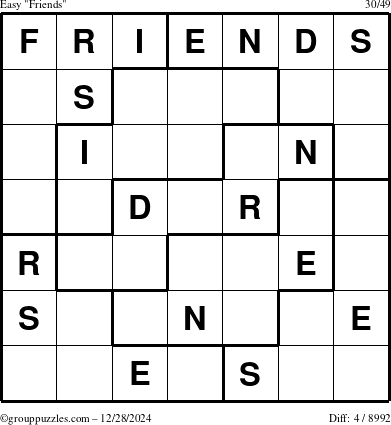 The grouppuzzles.com Easy Friends puzzle for Saturday December 28, 2024