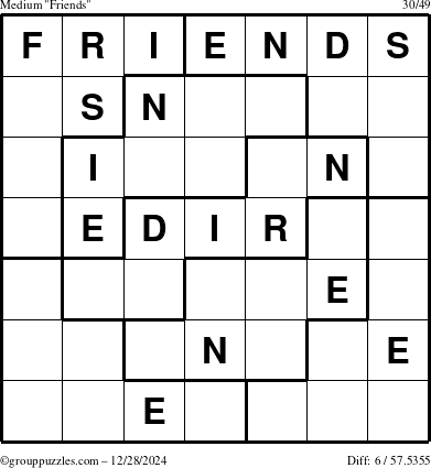 The grouppuzzles.com Medium Friends puzzle for Saturday December 28, 2024