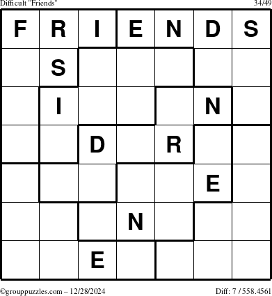 The grouppuzzles.com Difficult Friends puzzle for Saturday December 28, 2024