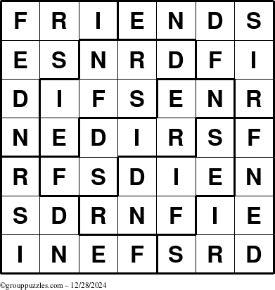 The grouppuzzles.com Answer grid for the Friends puzzle for Saturday December 28, 2024