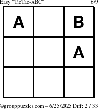 The grouppuzzles.com Easy TicTac-ABC puzzle for Wednesday June 25, 2025