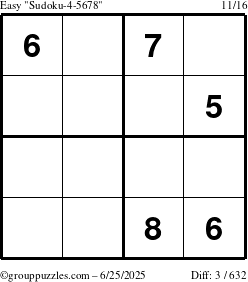 The grouppuzzles.com Easy Sudoku-4-5678 puzzle for Wednesday June 25, 2025