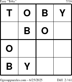 The grouppuzzles.com Easy Toby puzzle for Wednesday June 25, 2025