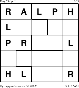 The grouppuzzles.com Easy Ralph puzzle for Wednesday June 25, 2025
