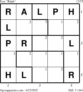 The grouppuzzles.com Easy Ralph puzzle for Wednesday June 25, 2025 with all 3 steps marked
