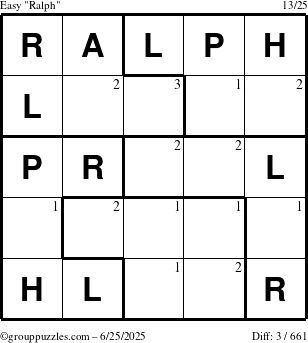 The grouppuzzles.com Easy Ralph puzzle for Wednesday June 25, 2025 with the first 3 steps marked