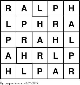 The grouppuzzles.com Answer grid for the Ralph puzzle for Wednesday June 25, 2025