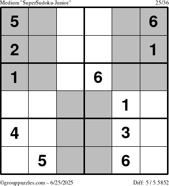 The grouppuzzles.com Medium SuperSudoku-Junior puzzle for Wednesday June 25, 2025