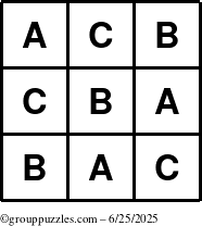 The grouppuzzles.com Answer grid for the TicTac-ABC puzzle for Wednesday June 25, 2025