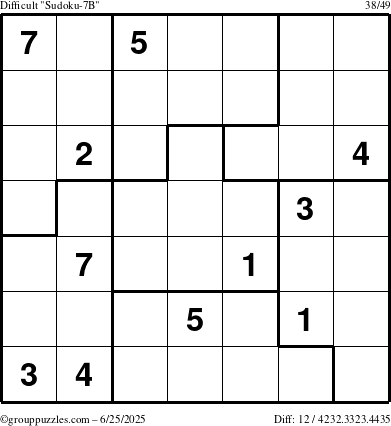 The grouppuzzles.com Difficult Sudoku-7B puzzle for Wednesday June 25, 2025