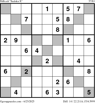 The grouppuzzles.com Difficult Sudoku-X puzzle for Wednesday June 25, 2025