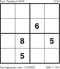 The grouppuzzles.com Easy Sudoku-4-5678 puzzle for Monday January 20, 2025