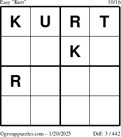 The grouppuzzles.com Easy Kurt puzzle for Monday January 20, 2025