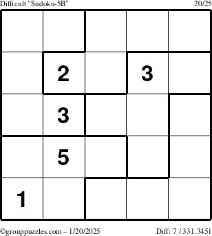 The grouppuzzles.com Difficult Sudoku-5B puzzle for Monday January 20, 2025