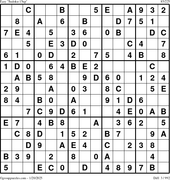 The grouppuzzles.com Easy Sudoku-15up puzzle for Monday January 20, 2025