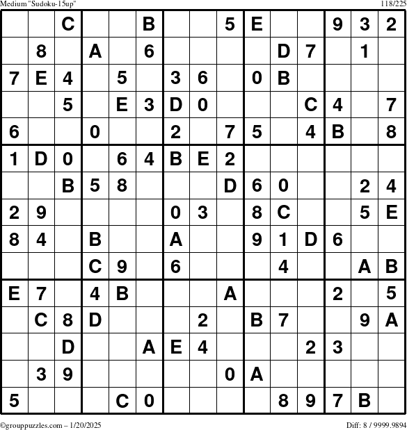 The grouppuzzles.com Medium Sudoku-15up puzzle for Monday January 20, 2025