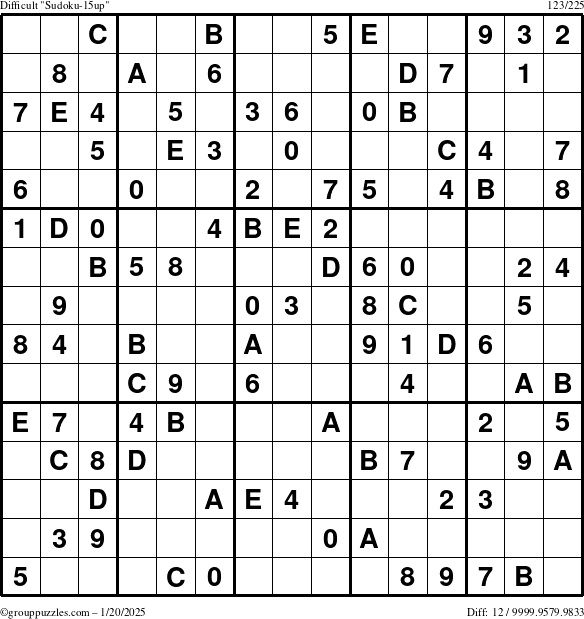 The grouppuzzles.com Difficult Sudoku-15up puzzle for Monday January 20, 2025