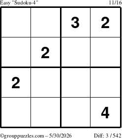 The grouppuzzles.com Easy Sudoku-4 puzzle for Saturday May 30, 2026