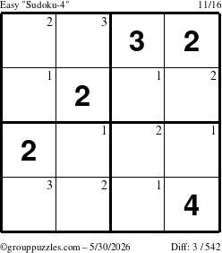 The grouppuzzles.com Easy Sudoku-4 puzzle for Saturday May 30, 2026 with the first 3 steps marked