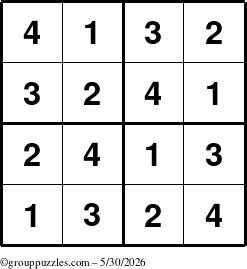 The grouppuzzles.com Answer grid for the Sudoku-4 puzzle for Saturday May 30, 2026