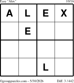 The grouppuzzles.com Easy Alex puzzle for Saturday May 30, 2026