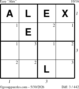 The grouppuzzles.com Easy Alex puzzle for Saturday May 30, 2026 with all 3 steps marked
