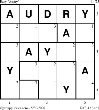 The grouppuzzles.com Easy Audry puzzle for Saturday May 30, 2026 with all 4 steps marked