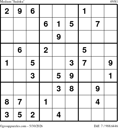The grouppuzzles.com Medium Sudoku puzzle for Saturday May 30, 2026