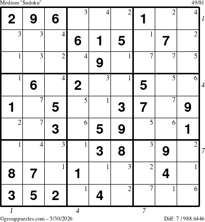 The grouppuzzles.com Medium Sudoku puzzle for Saturday May 30, 2026 with all 7 steps marked