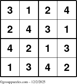 The grouppuzzles.com Answer grid for the Sudoku-4 puzzle for Tuesday December 2, 2025