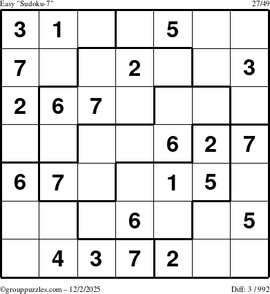 The grouppuzzles.com Easy Sudoku-7 puzzle for Tuesday December 2, 2025