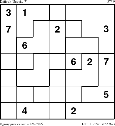 The grouppuzzles.com Difficult Sudoku-7 puzzle for Tuesday December 2, 2025