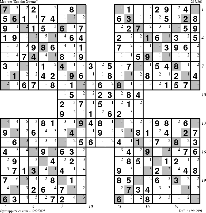 The grouppuzzles.com Medium Sudoku-Xtreme puzzle for Tuesday December 2, 2025 with all 6 steps marked