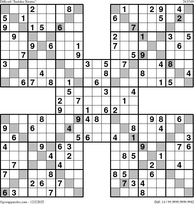 The grouppuzzles.com Difficult Sudoku-Xtreme puzzle for Tuesday December 2, 2025