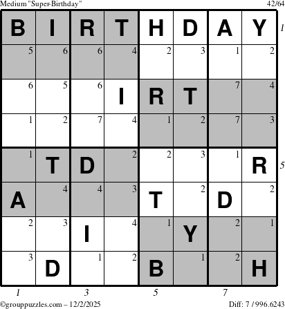 The grouppuzzles.com Medium Super-Birthday puzzle for Tuesday December 2, 2025 with all 7 steps marked