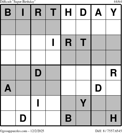 The grouppuzzles.com Difficult Super-Birthday puzzle for Tuesday December 2, 2025