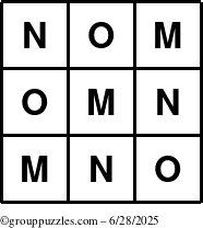 The grouppuzzles.com Answer grid for the TicTac-MNO puzzle for Saturday June 28, 2025