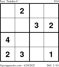 The grouppuzzles.com Easy Sudoku-4 puzzle for Saturday June 28, 2025
