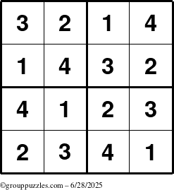 The grouppuzzles.com Answer grid for the Sudoku-4 puzzle for Saturday June 28, 2025