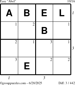 The grouppuzzles.com Easy Abel puzzle for Saturday June 28, 2025 with all 3 steps marked